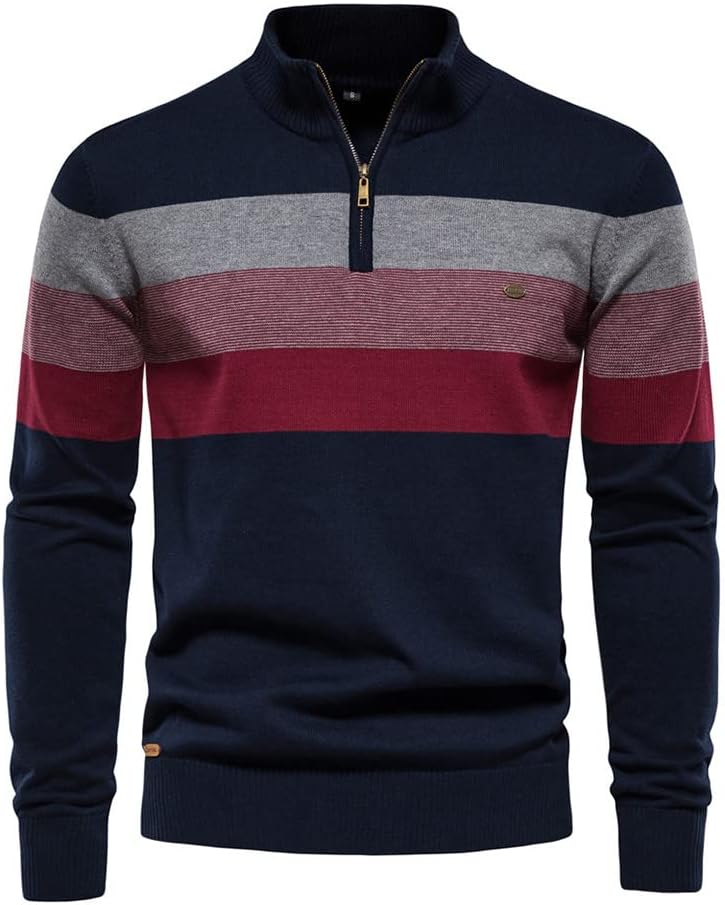 Men's Quarter-Zip Striped Sweater