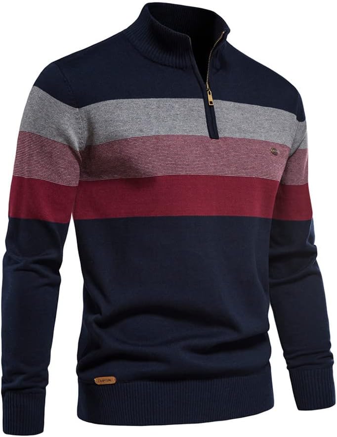 Men's Quarter-Zip Striped Sweater