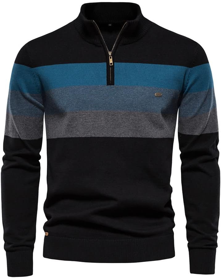 Men's Quarter-Zip Striped Sweater