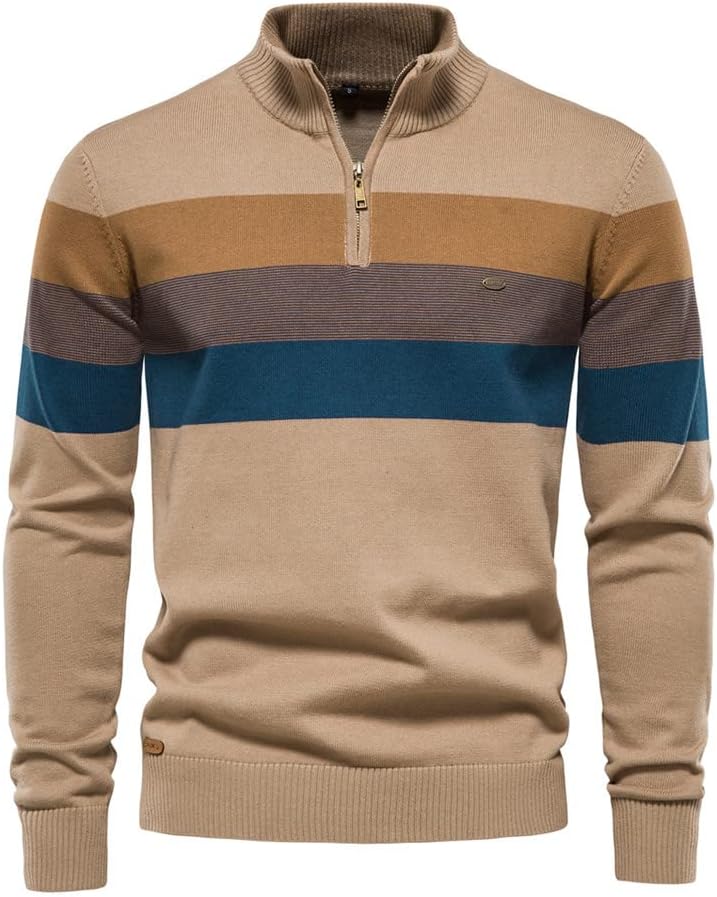 Men's Quarter-Zip Striped Sweater