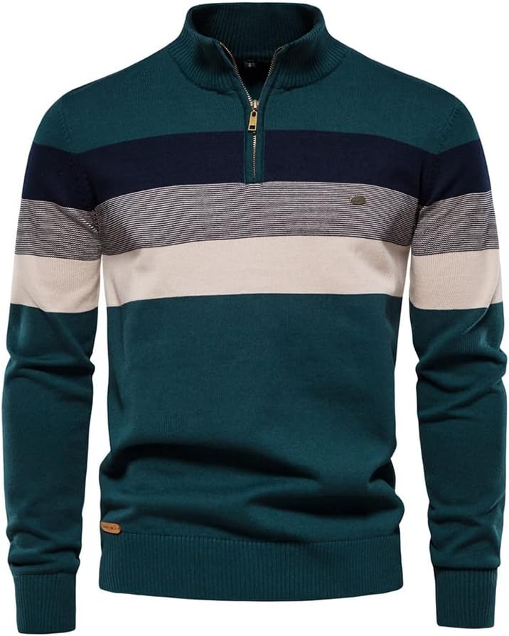 Men's Quarter-Zip Striped Sweater